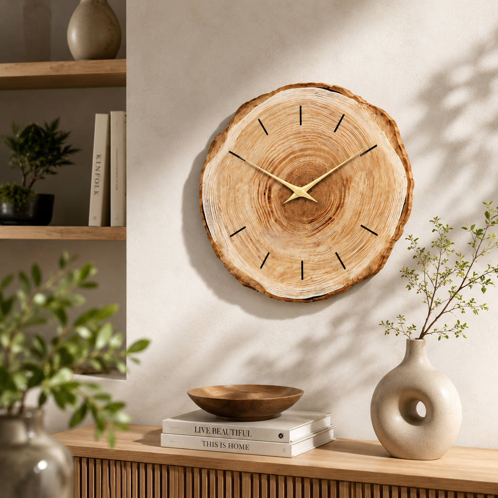Natural Wood Slice Wall Clock – Rustic Farmhouse Wall Decor