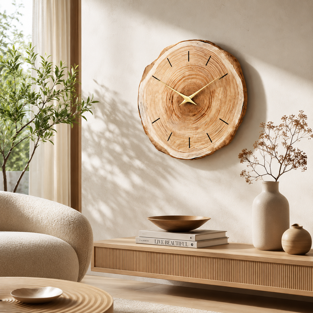 Natural Wood Slice Wall Clock – Rustic Farmhouse Wall Decor
