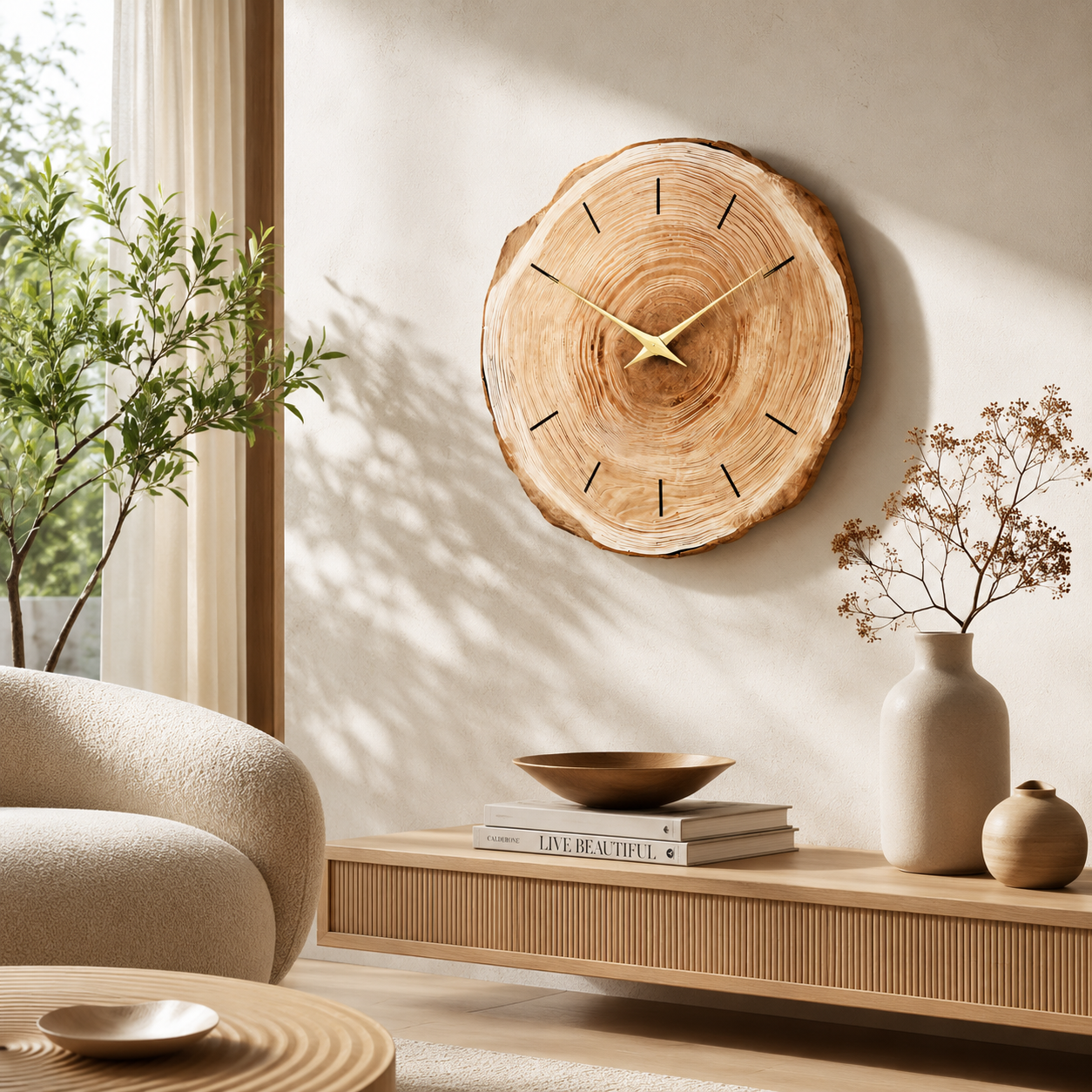 Natural Wood Slice Wall Clock – Rustic Farmhouse Wall Decor