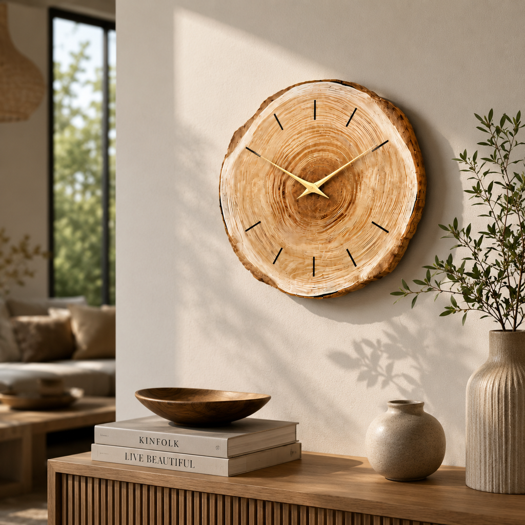 Natural Wood Slice Wall Clock – Rustic Farmhouse Wall Decor