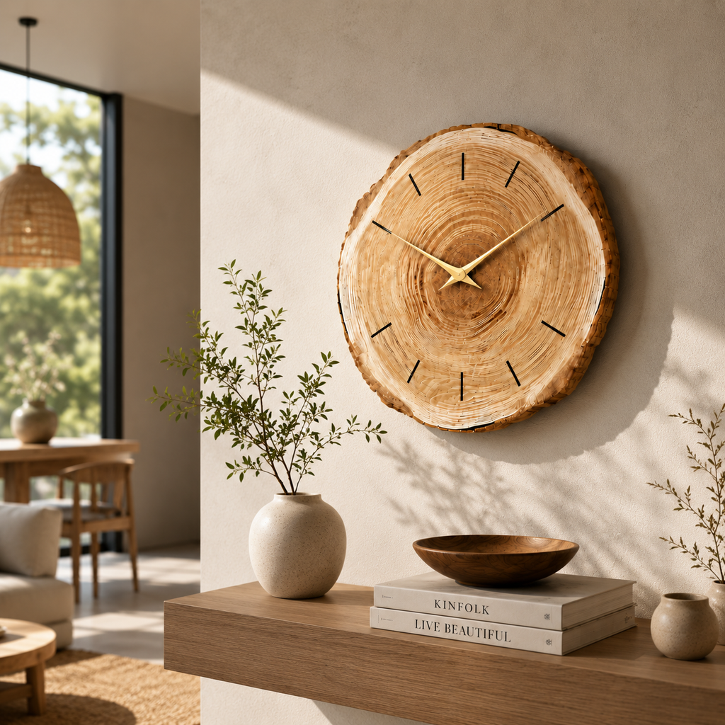 Natural Wood Slice Wall Clock – Rustic Farmhouse Wall Decor