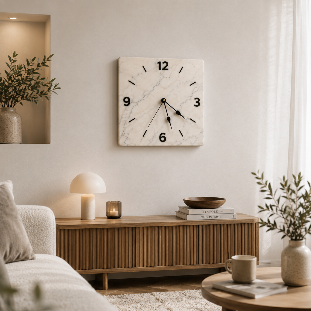 Modern Marble Square Wall Clock | Silent Quartz Home Decor