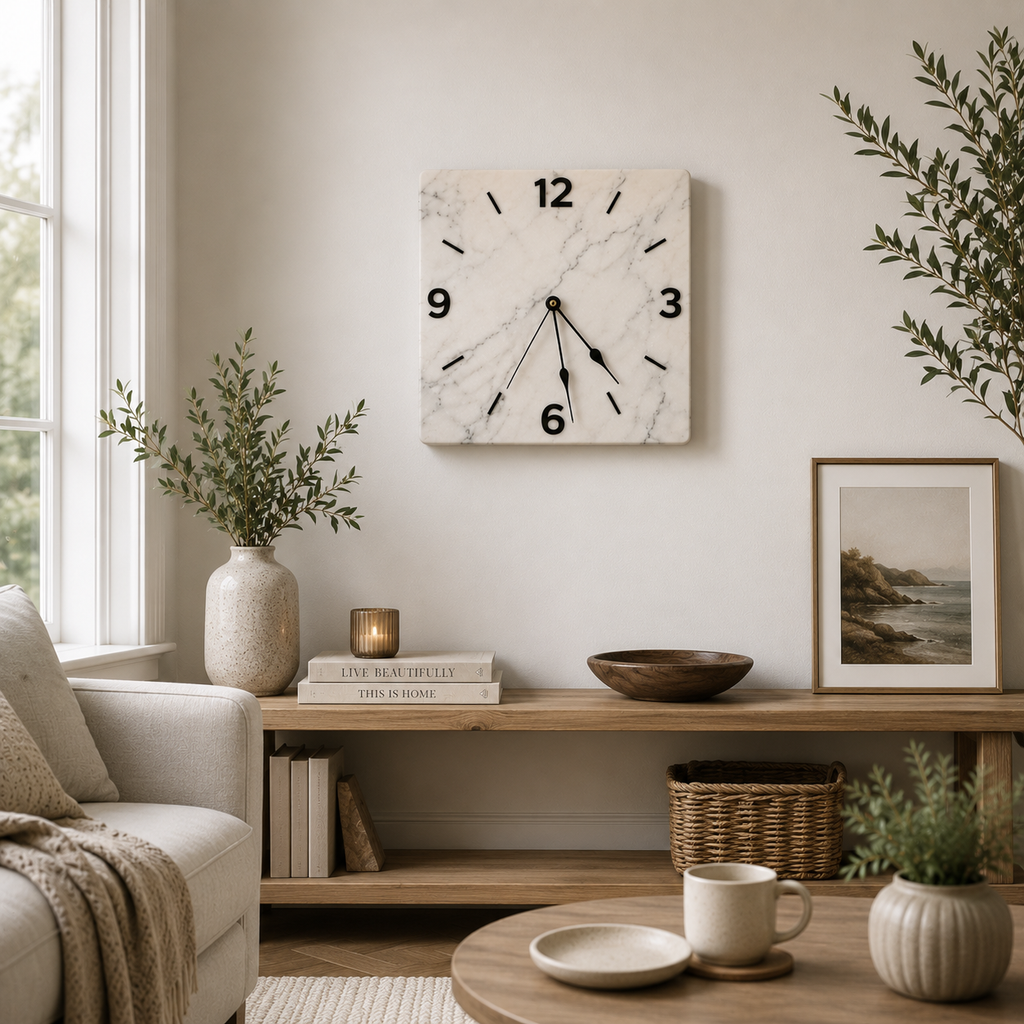 Modern Marble Square Wall Clock | Silent Quartz Home Decor