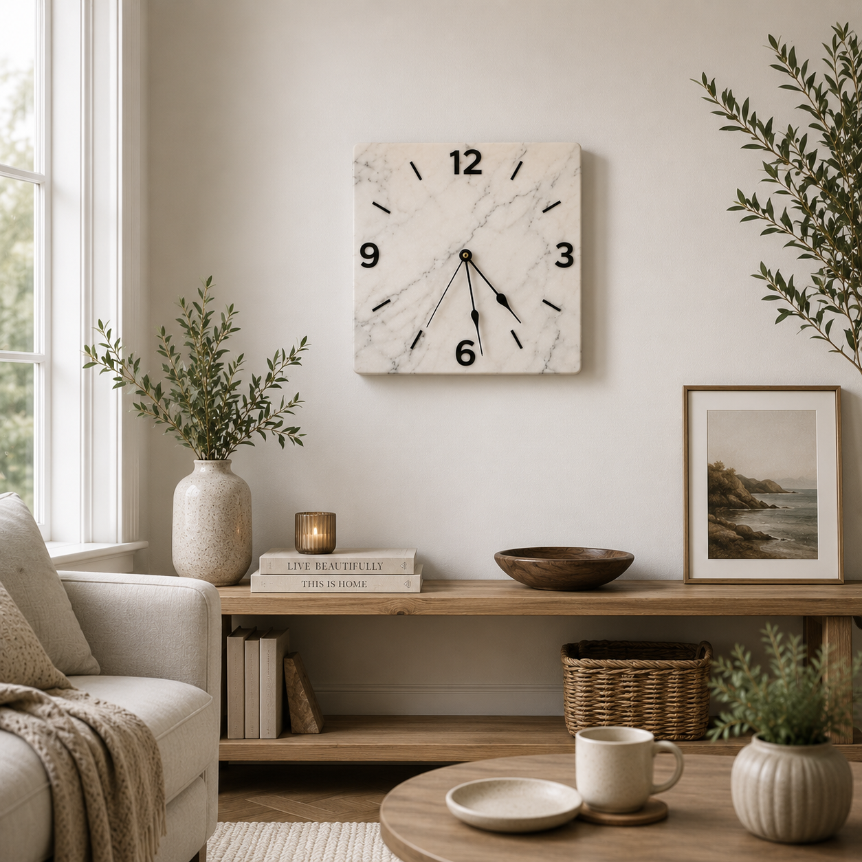 Modern Marble Square Wall Clock | Silent Quartz Home Decor