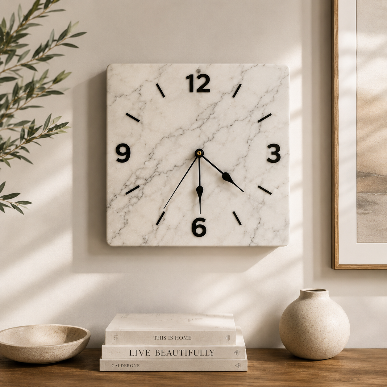 Modern Marble Square Wall Clock | Silent Quartz Home Decor