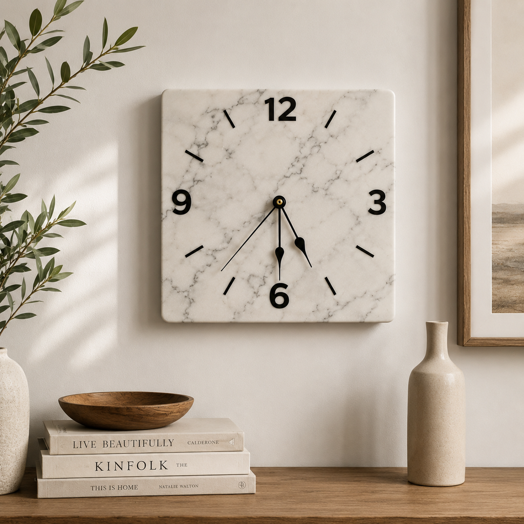 Modern Marble Square Wall Clock | Silent Quartz Home Decor