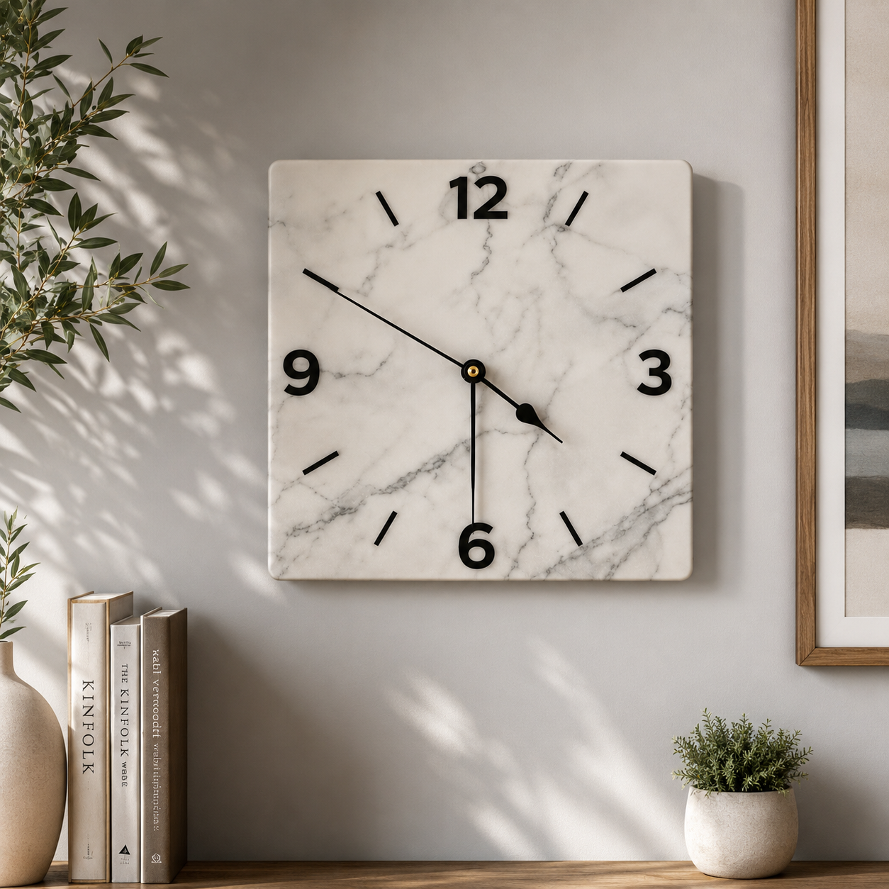 Modern Marble Square Wall Clock | Silent Quartz Home Decor