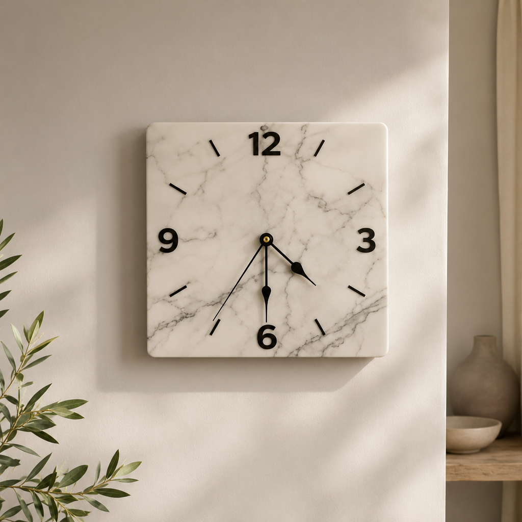 Modern Marble Square Wall Clock | Silent Quartz Home Decor