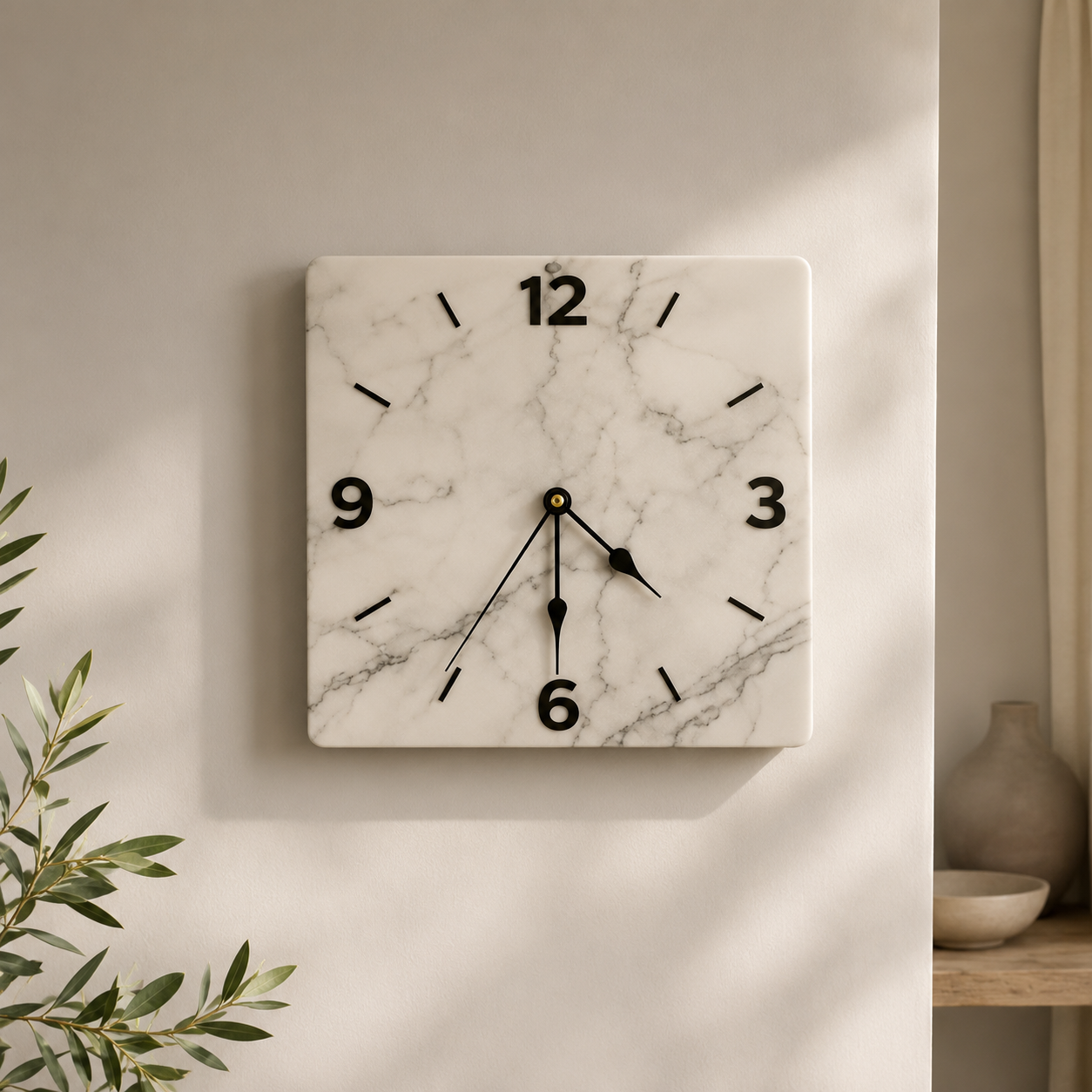 Modern Marble Square Wall Clock | Silent Quartz Home Decor