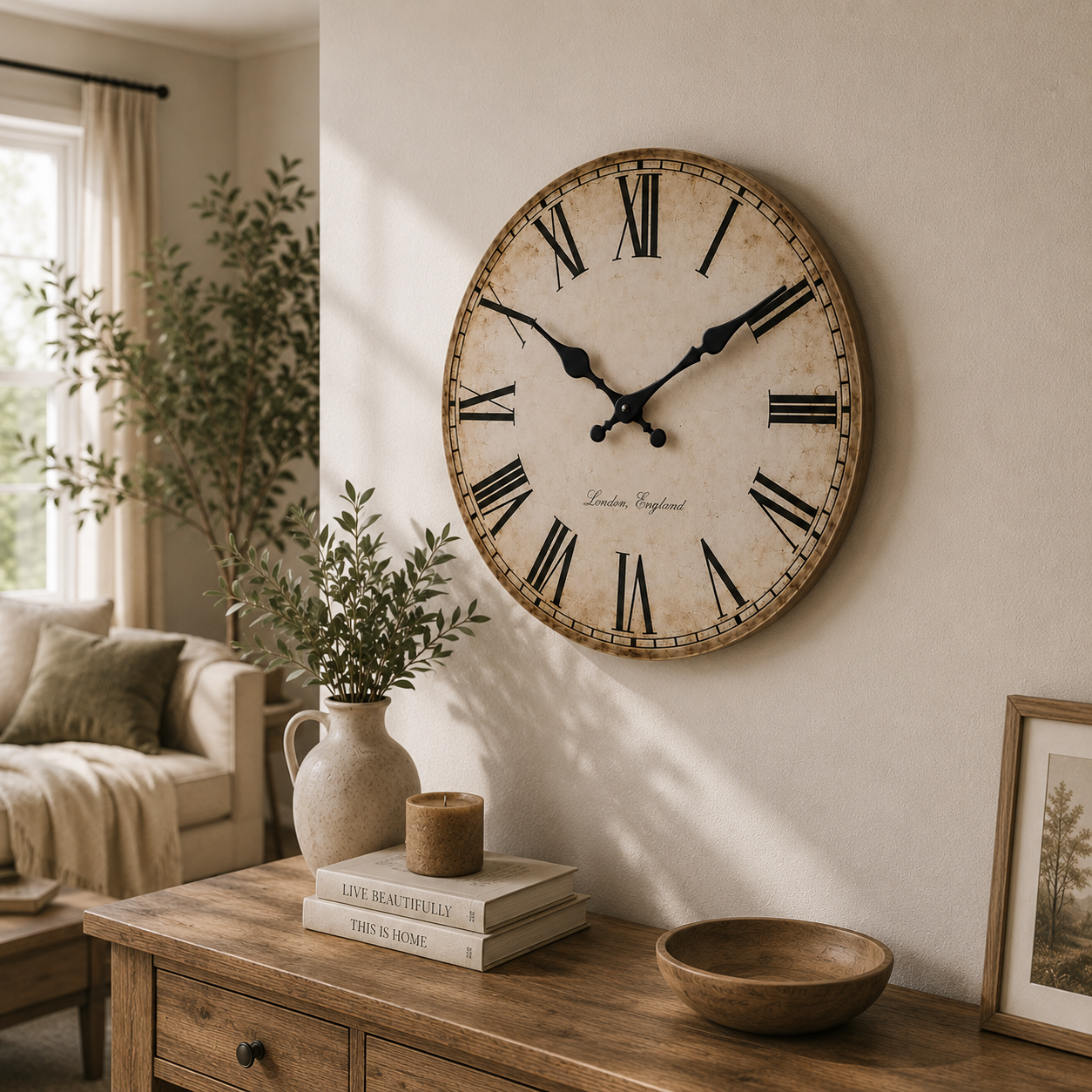 Vintage Roman Numeral Wall Clock | Silent Rustic Farmhouse Decor