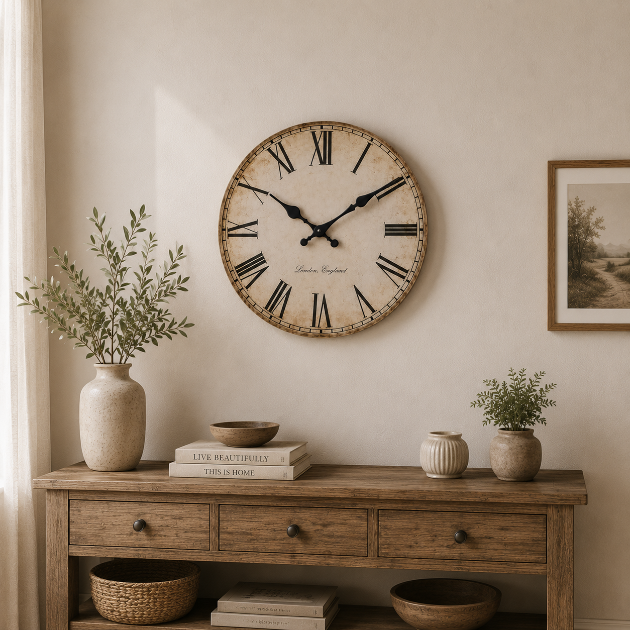Vintage Roman Numeral Wall Clock | Silent Rustic Farmhouse Decor