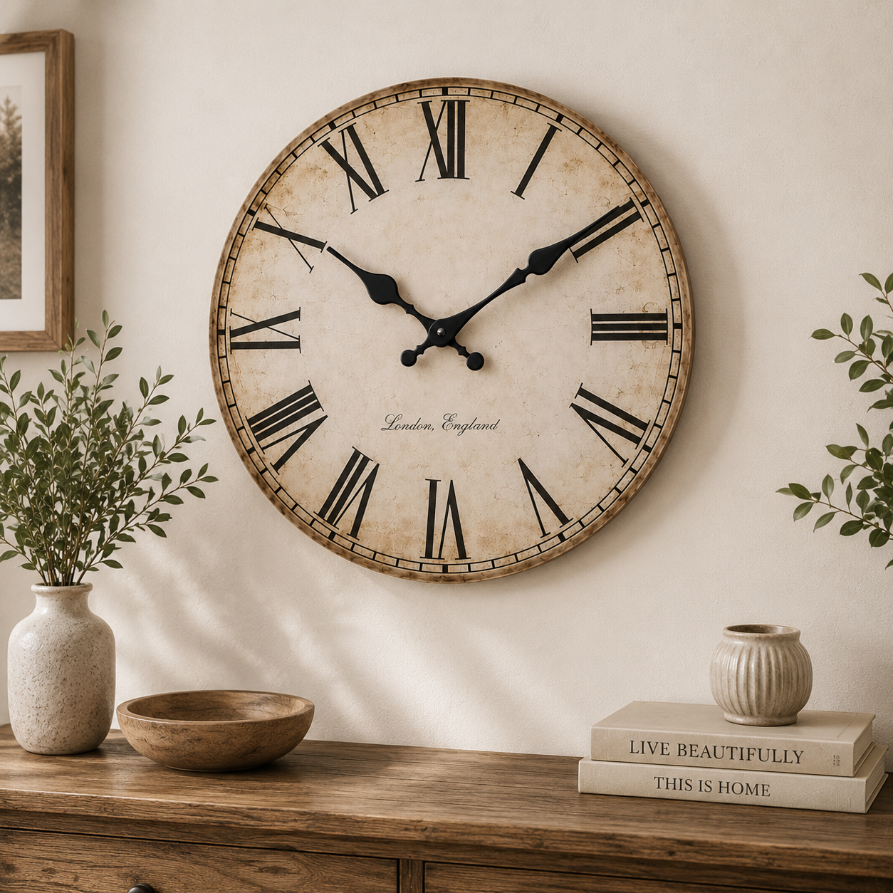 Vintage Roman Numeral Wall Clock | Silent Rustic Farmhouse Decor