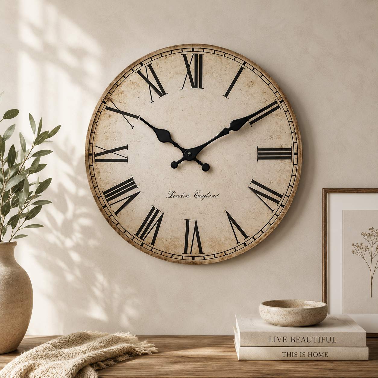 Vintage Roman Numeral Wall Clock | Silent Rustic Farmhouse Decor