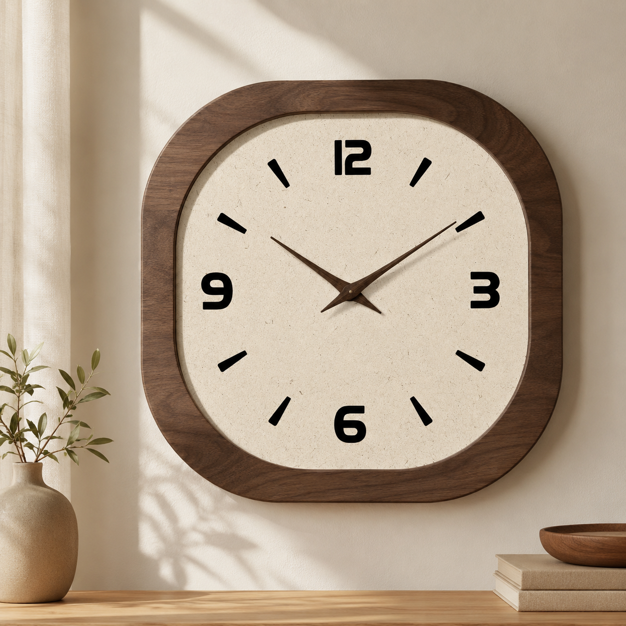 Modern Square Wooden Wall Clock – Silent Minimalist Home Decor