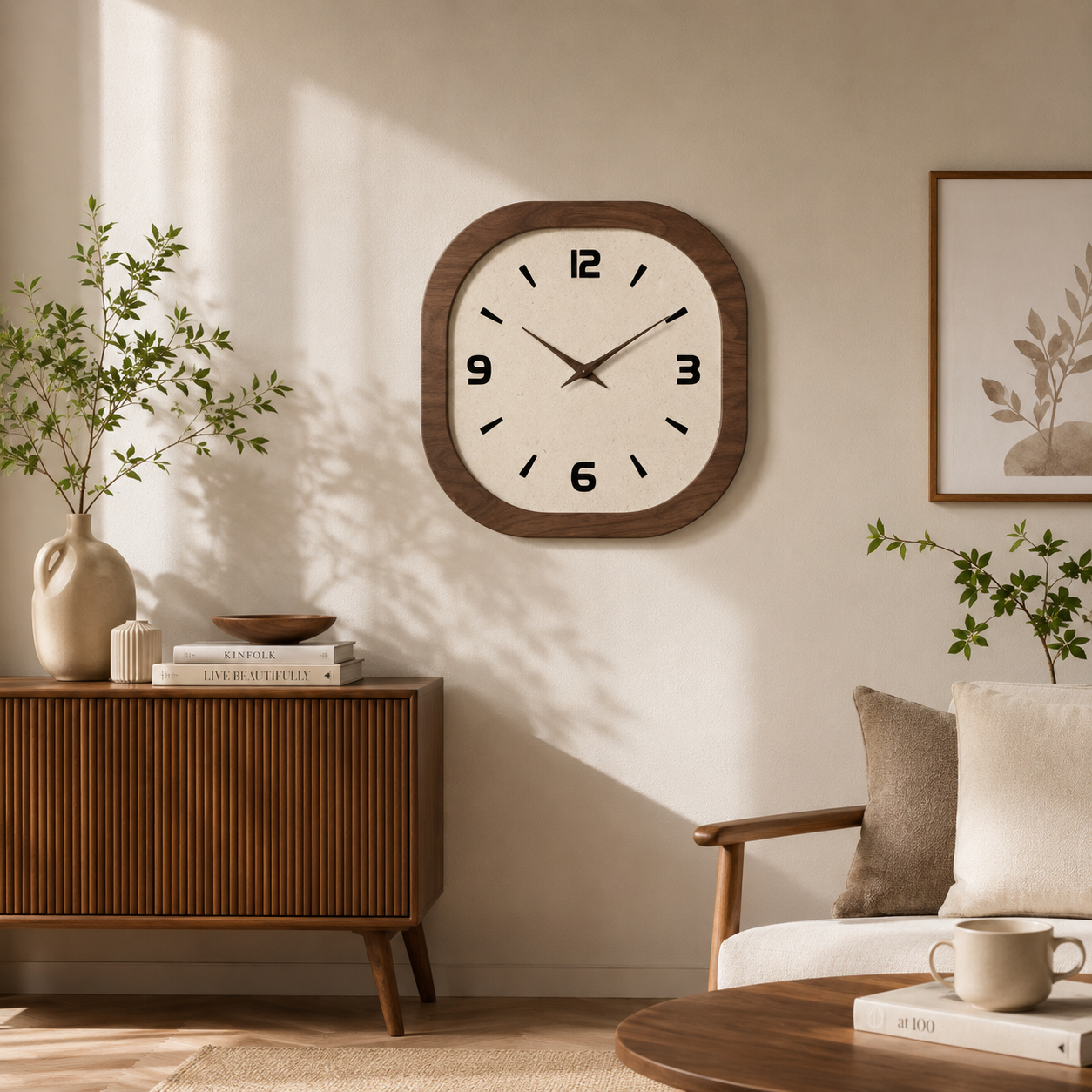 Modern Square Wooden Wall Clock – Silent Minimalist Home Decor
