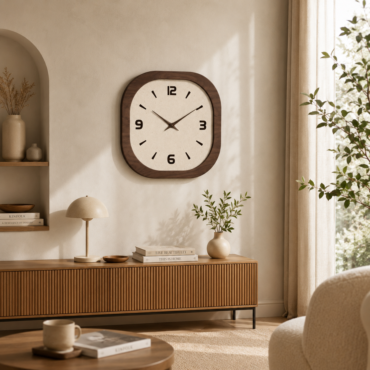 Modern Square Wooden Wall Clock – Silent Minimalist Home Decor