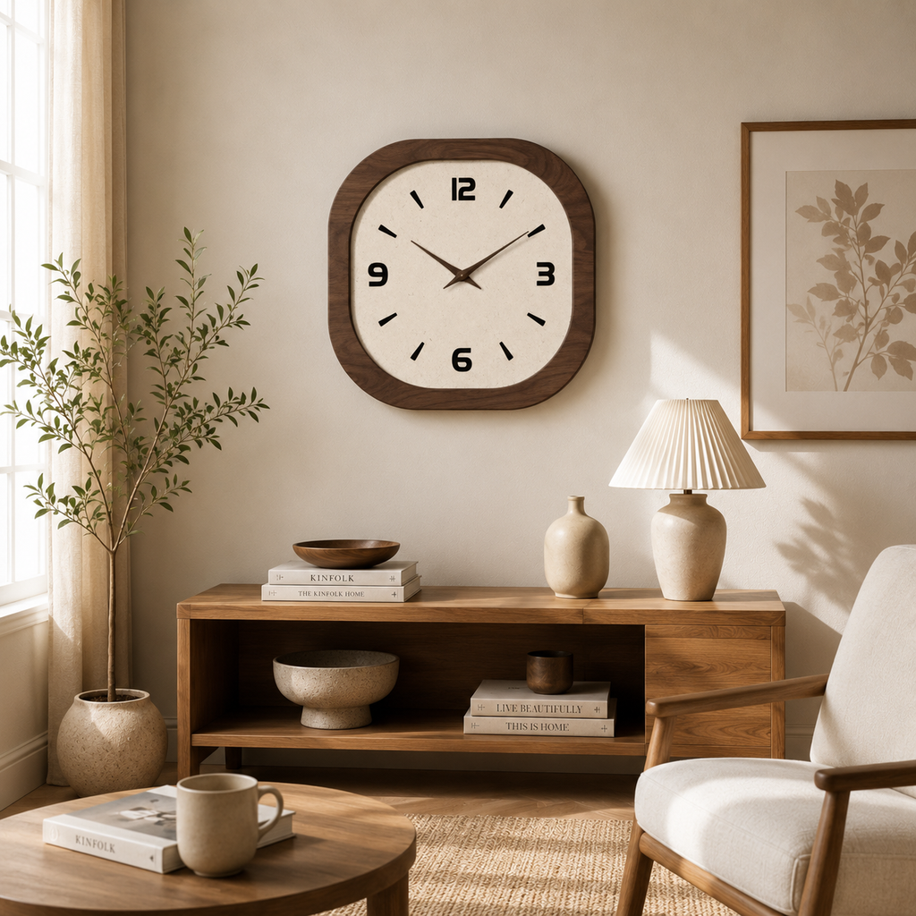 Modern Square Wooden Wall Clock – Silent Minimalist Home Decor