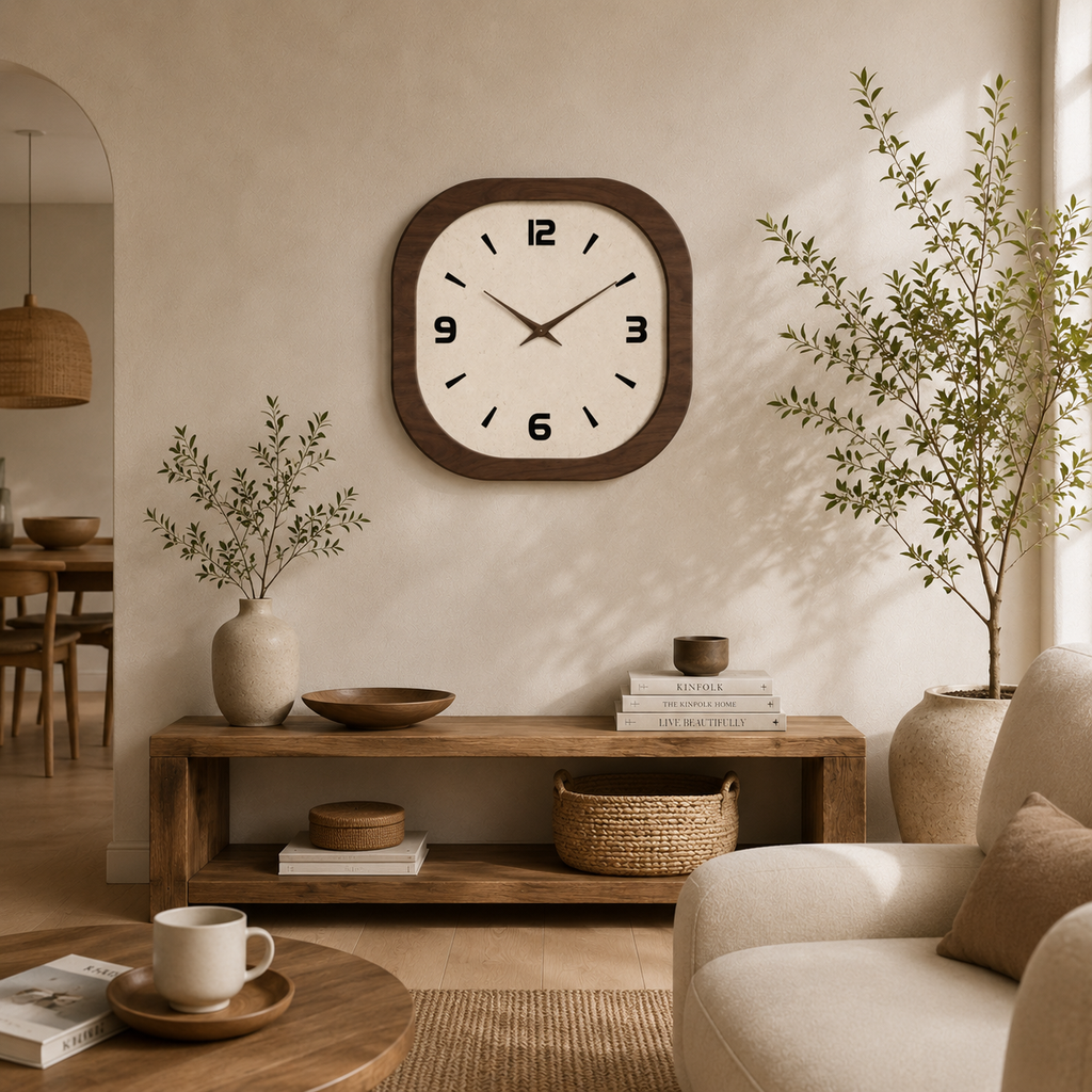 Modern Square Wooden Wall Clock – Silent Minimalist Home Decor