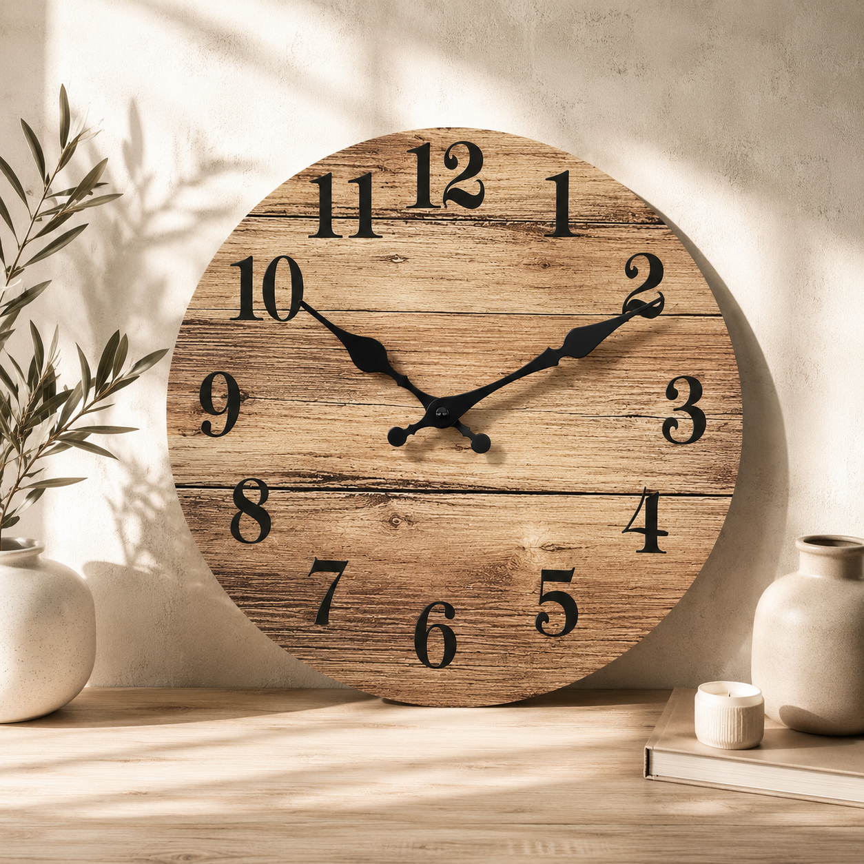 Rustic Wooden Wall Clock – Silent Farmhouse Decor