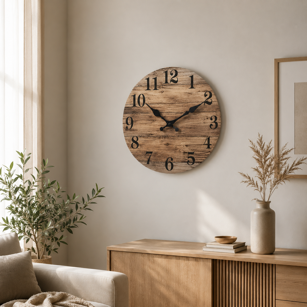 Rustic Wooden Wall Clock – Silent Farmhouse Decor