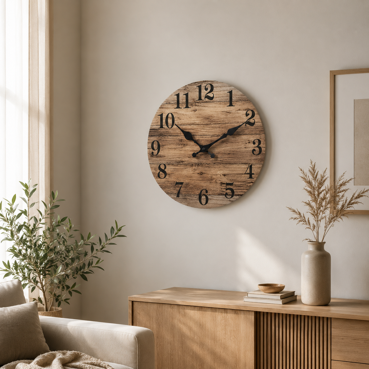 Rustic Wooden Wall Clock – Silent Farmhouse Decor