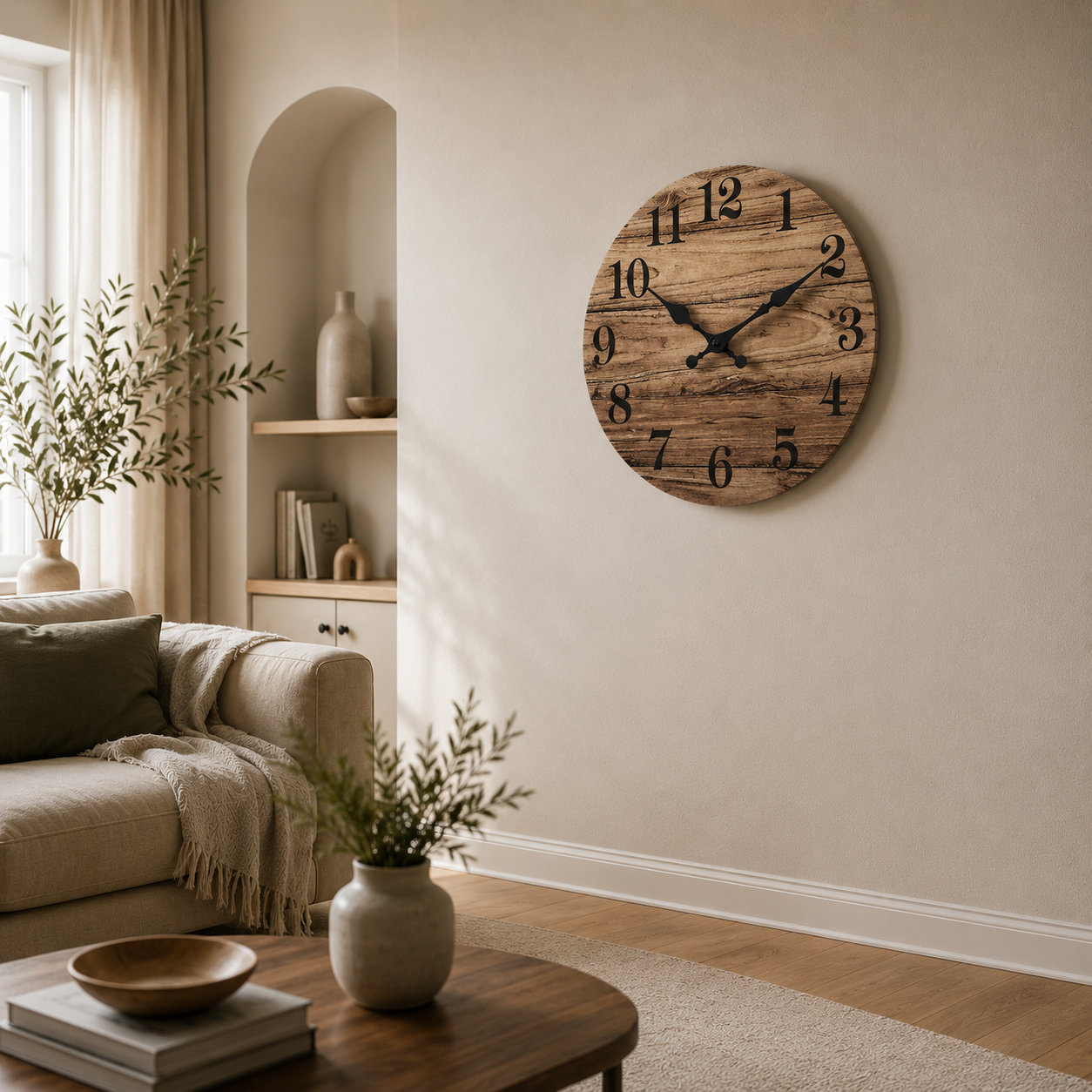 Rustic Wooden Wall Clock – Silent Farmhouse Decor