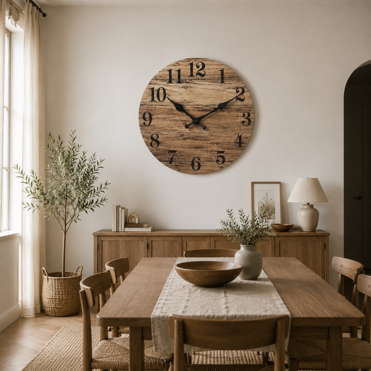 Rustic Wooden Wall Clock – Silent Farmhouse Decor