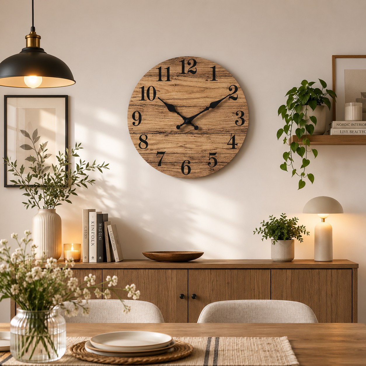 Rustic Wooden Wall Clock – Silent Farmhouse Decor