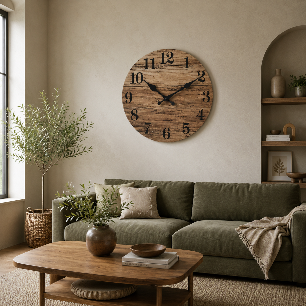 Rustic Wooden Wall Clock – Silent Farmhouse Decor