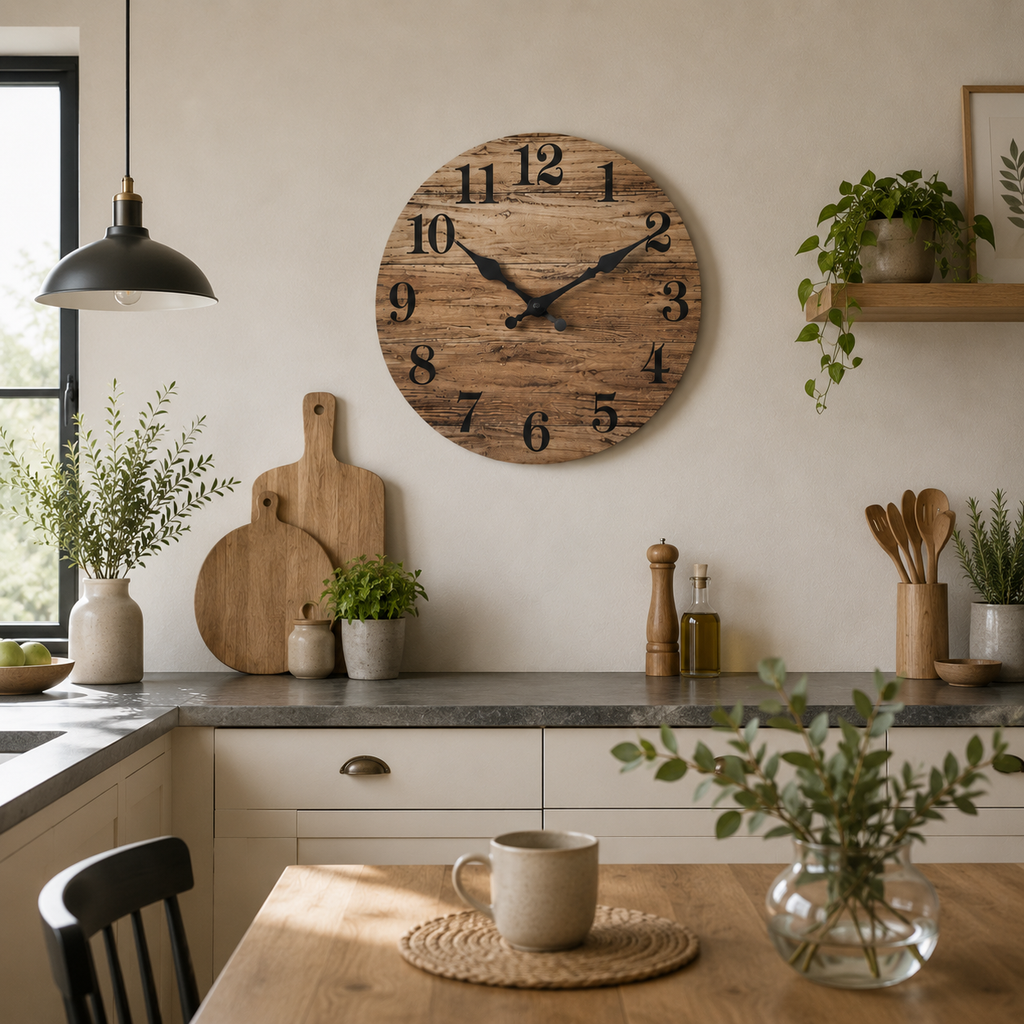 Rustic Wooden Wall Clock – Silent Farmhouse Decor