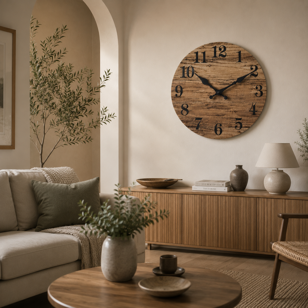 Rustic Wooden Wall Clock – Silent Farmhouse Decor