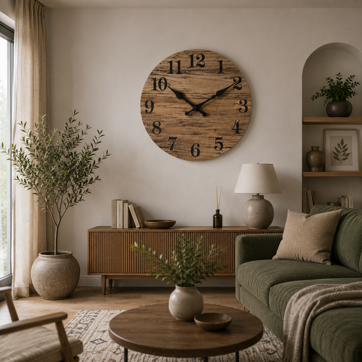 Rustic Wooden Wall Clock – Silent Farmhouse Decor