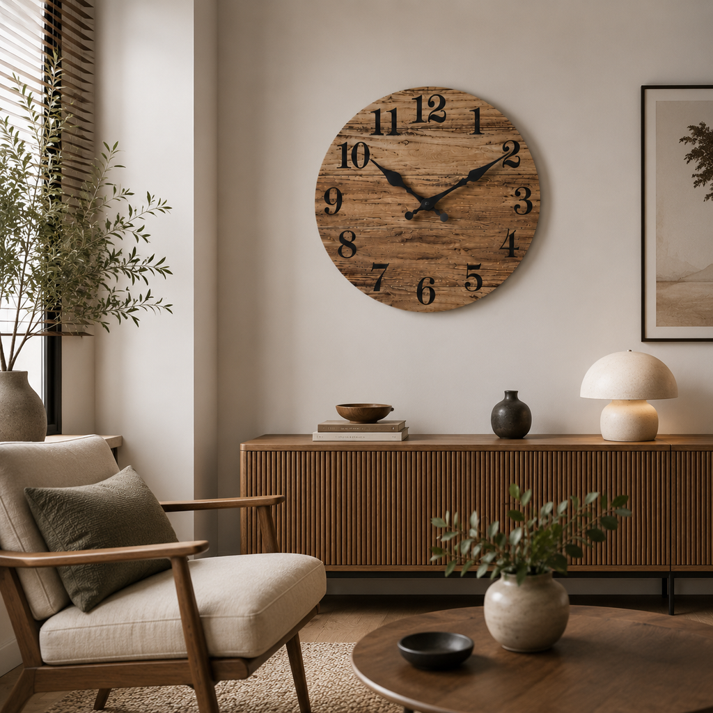 Rustic Wooden Wall Clock – Silent Farmhouse Decor