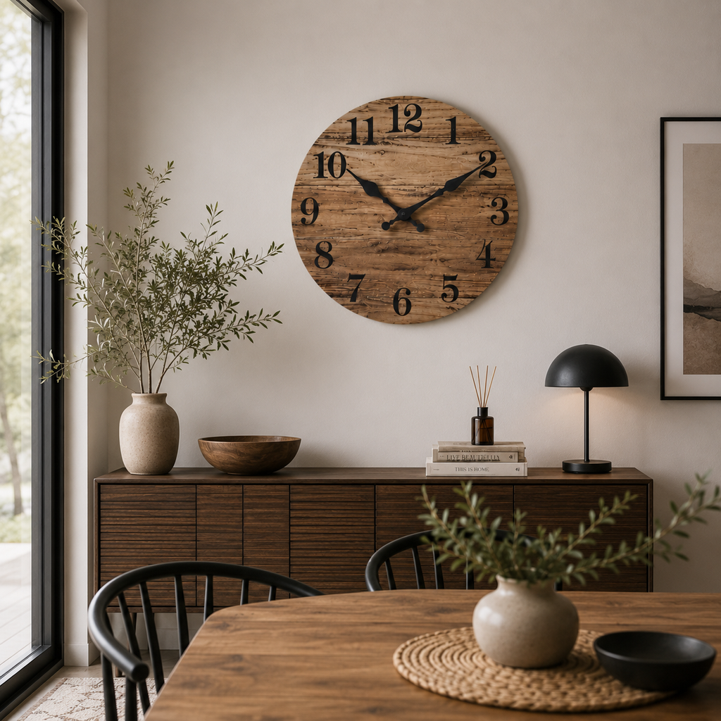 Rustic Wooden Wall Clock – Silent Farmhouse Decor