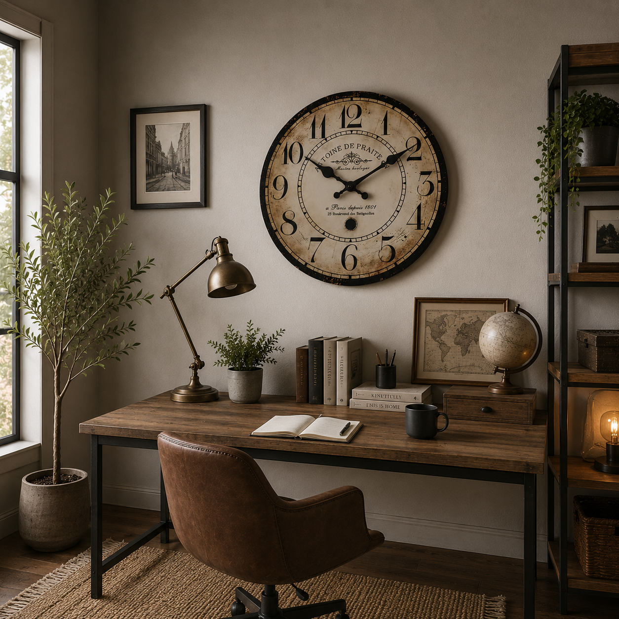 Vintage French Wall Clock – Silent Non-Ticking Rustic Farmhouse Decorative Clock for Living Room