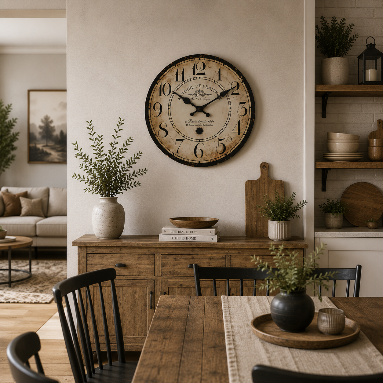 Vintage French Wall Clock – Silent Non-Ticking Rustic Farmhouse Decorative Clock for Living Room