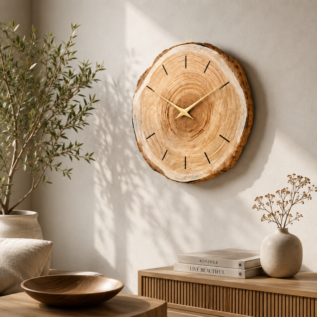 Natural Wood Slice Wall Clock – Rustic Farmhouse Wall Decor