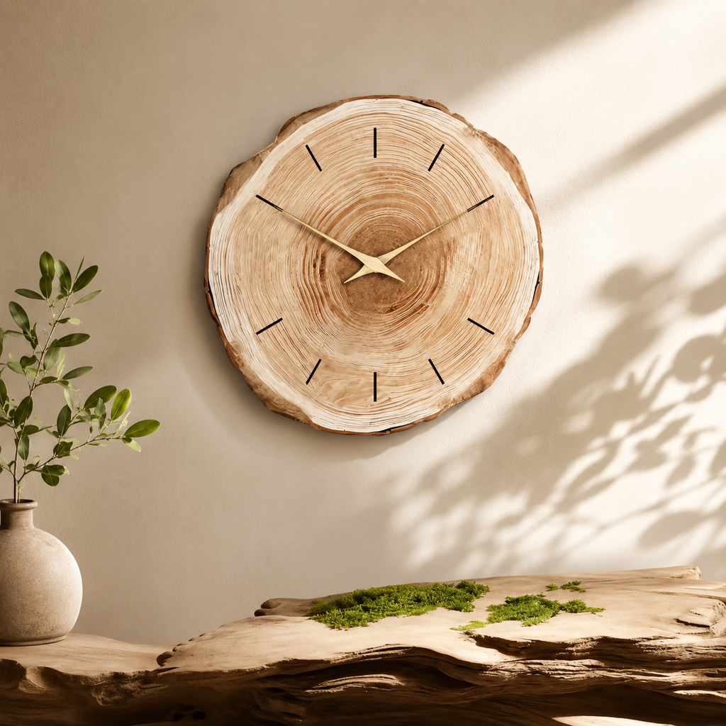 Natural Wood Slice Wall Clock – Rustic Farmhouse Wall Decor