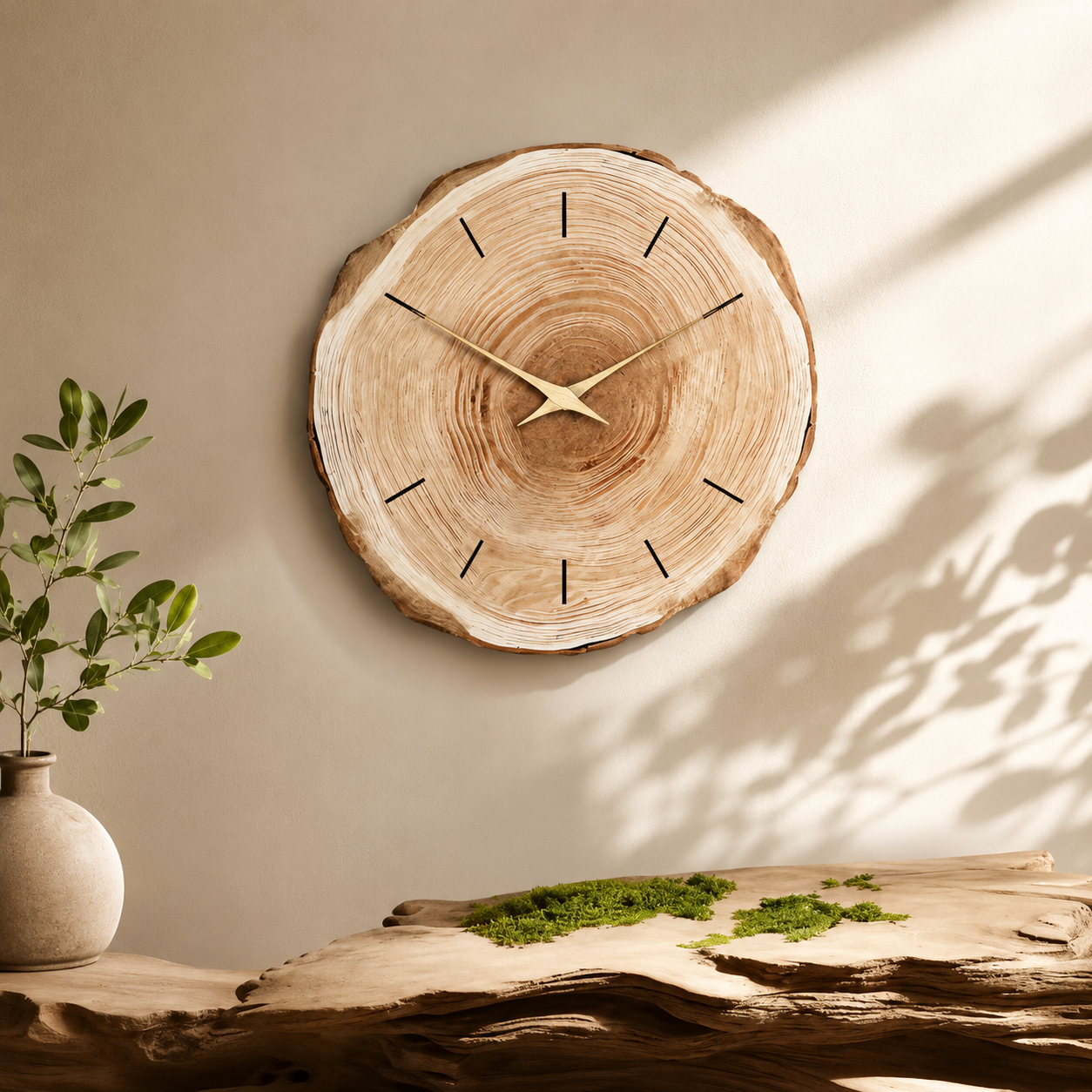 Natural Wood Slice Wall Clock – Rustic Farmhouse Wall Decor