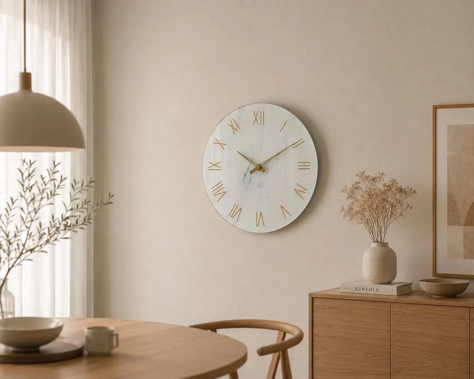 Minimalist Marble Wall Clock | Silent Gold Roman Numerals