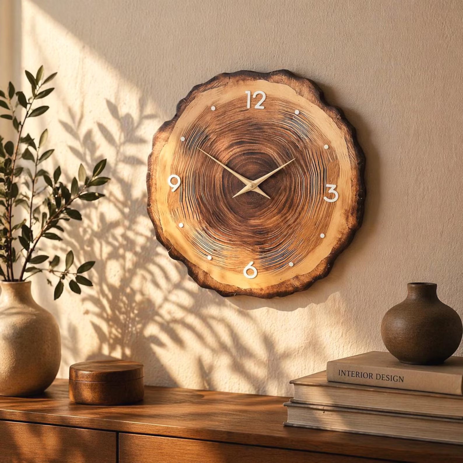 Glow in The Dark Tree Ring Wall Clock – Silent Rustic Wooden Decor