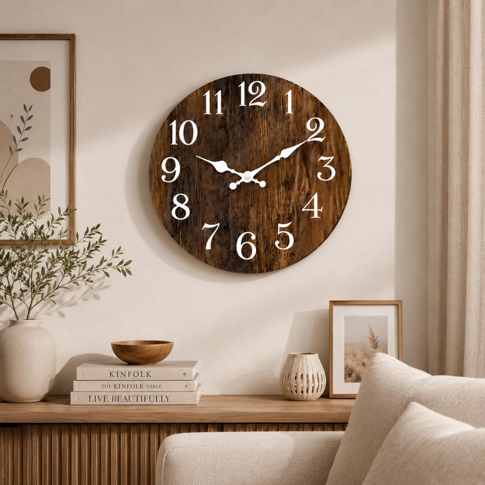 Rustic Wooden Wall Clock – Silent Farmhouse Decorative Clock