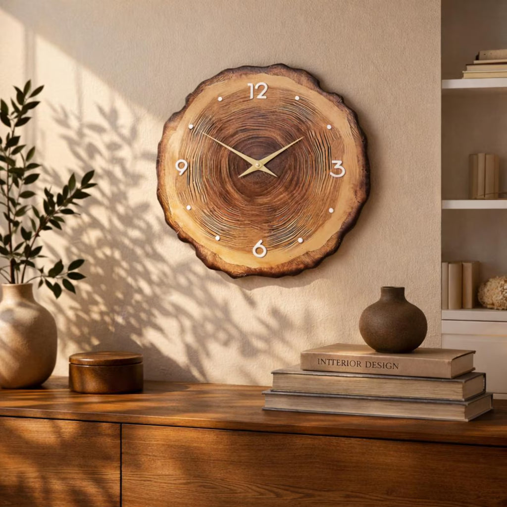 Glow in The Dark Tree Ring Wall Clock – Silent Rustic Wooden Decor