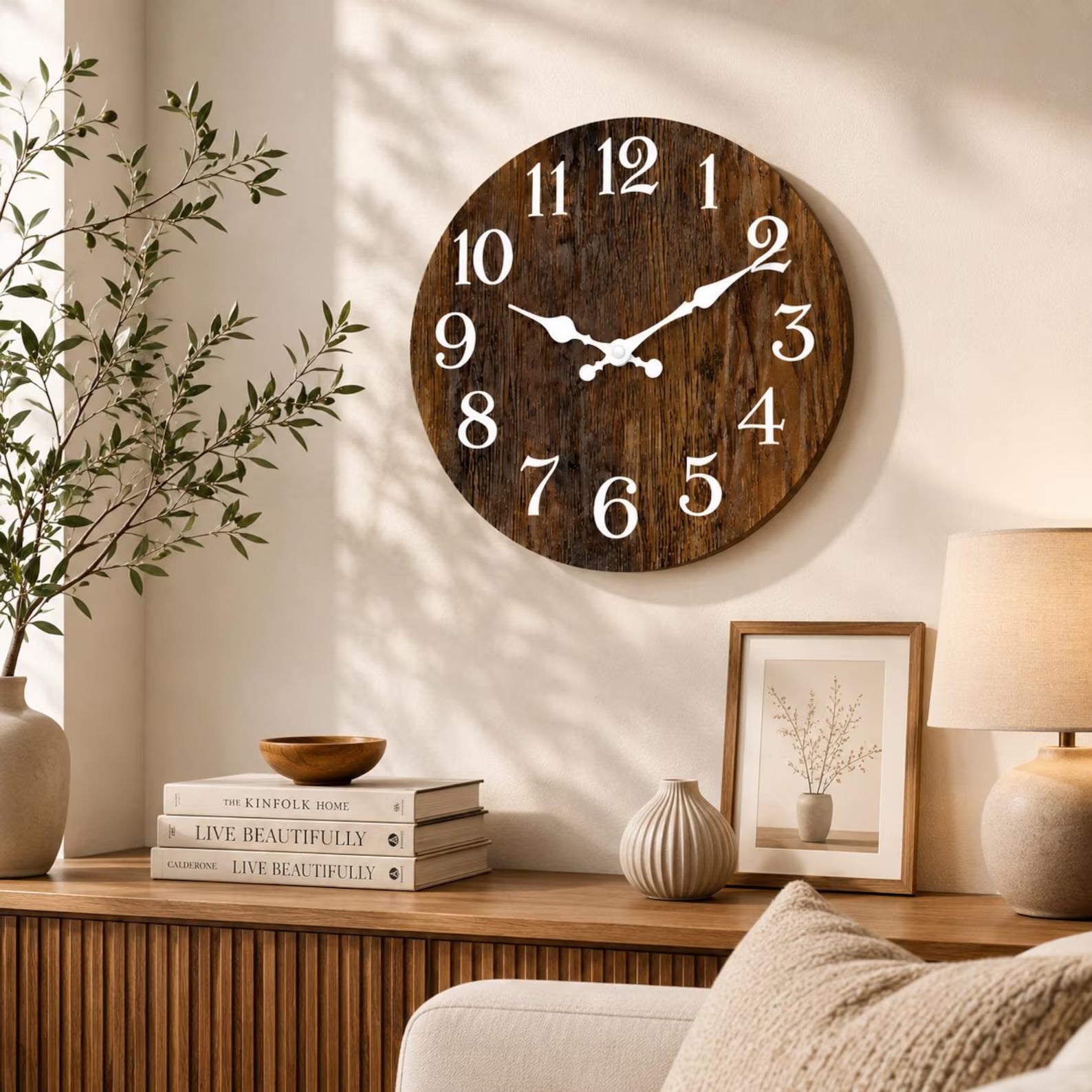 Rustic Wooden Wall Clock – Silent Farmhouse Decorative Clock