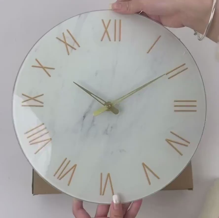 Minimalist Marble Wall Clock | Silent Gold Roman Numerals