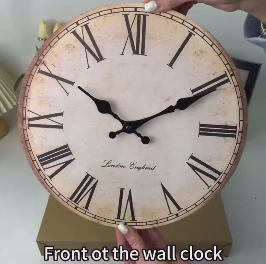 Vintage Roman Numeral Wall Clock | Silent Rustic Farmhouse Decor