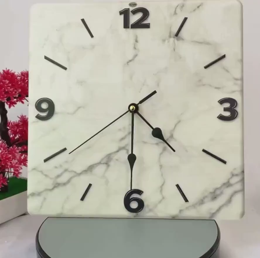 Modern Marble Square Wall Clock | Silent Quartz Home Decor