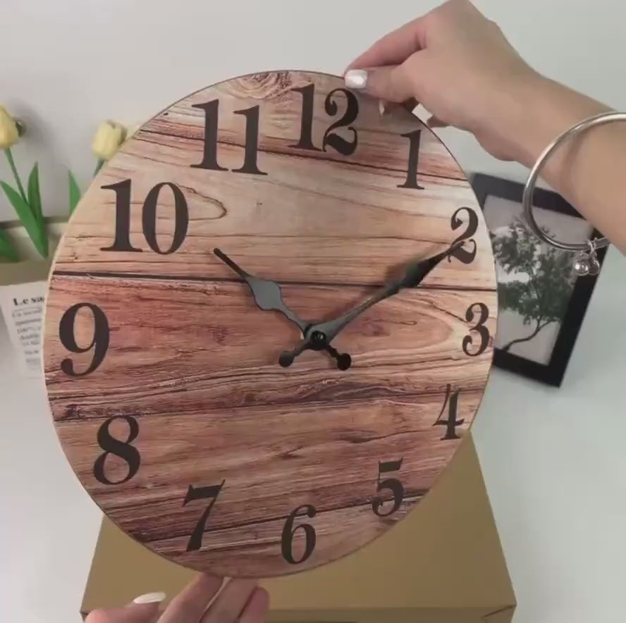 Rustic Wooden Wall Clock – Silent Farmhouse Decor
